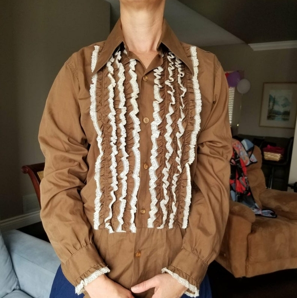 American Vintage Other - Iconic 70's Ruffle Lace Long Sleeved Tuxedo Shirt